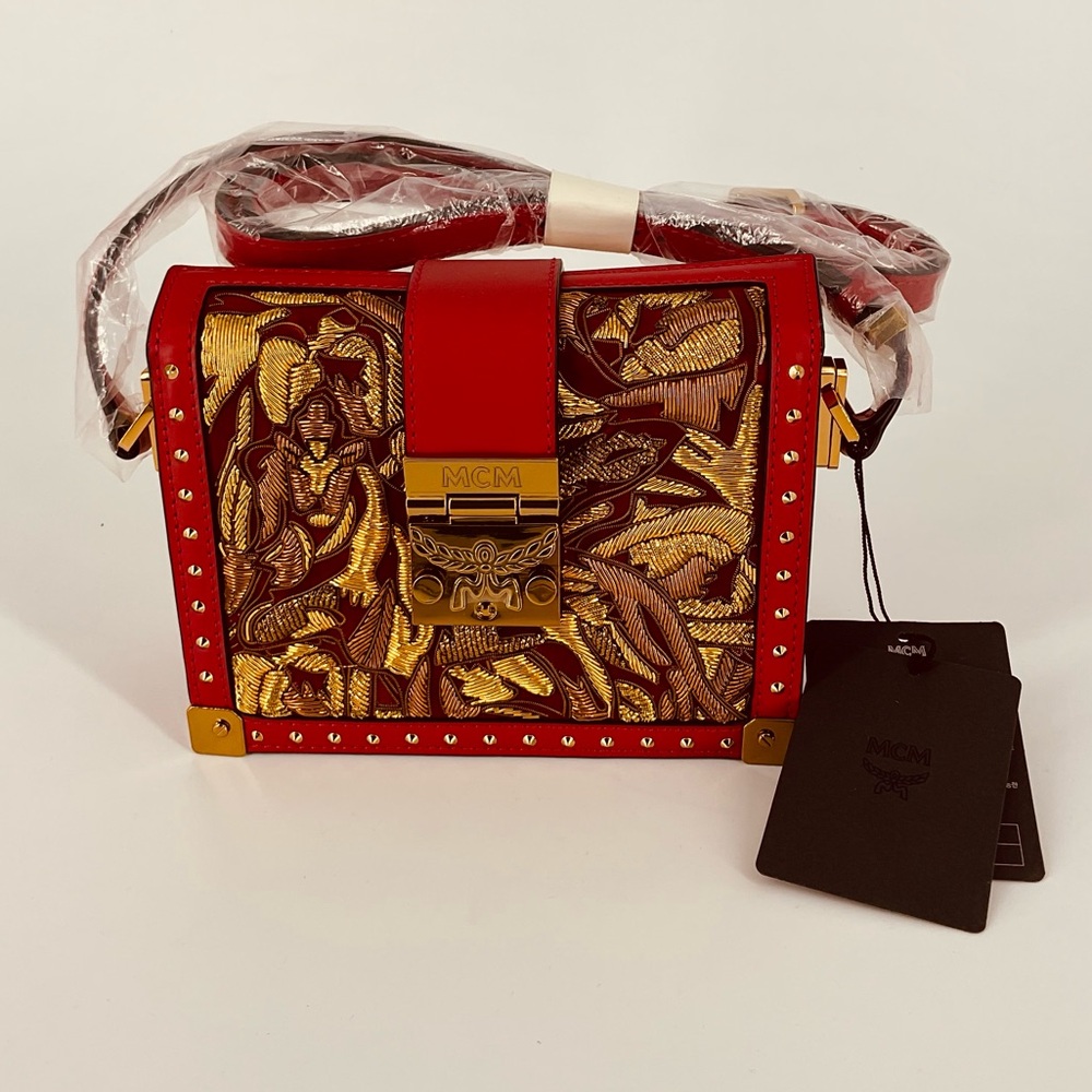 MCM Mitte Mini Brocade Crossbody Clutch Bag Red Handbag